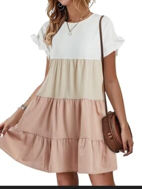 Babydoll Dress in White and Blush